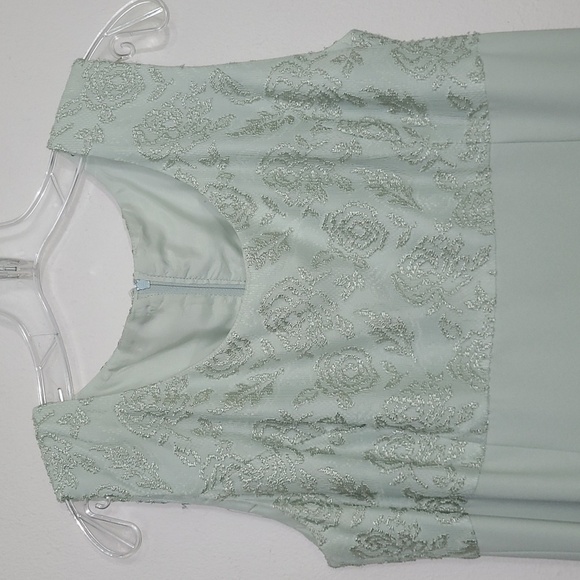 Formal Maxi Dress Matching Blazer Pastel Sea Foam Green Lace High Crew Neck - Picture 3 of 15